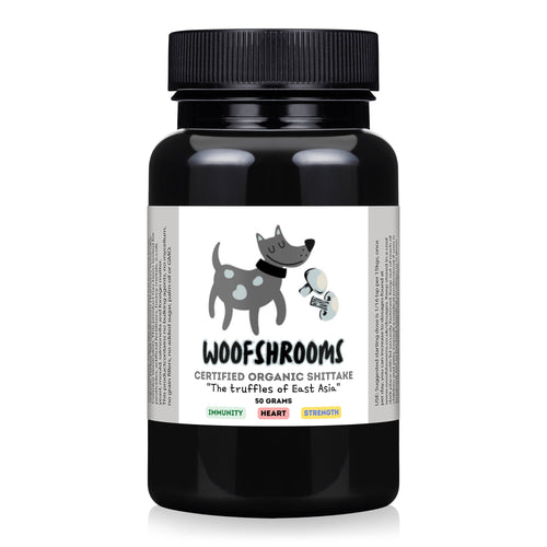 Organic, dried Shiitake mushroom powder for dogs.